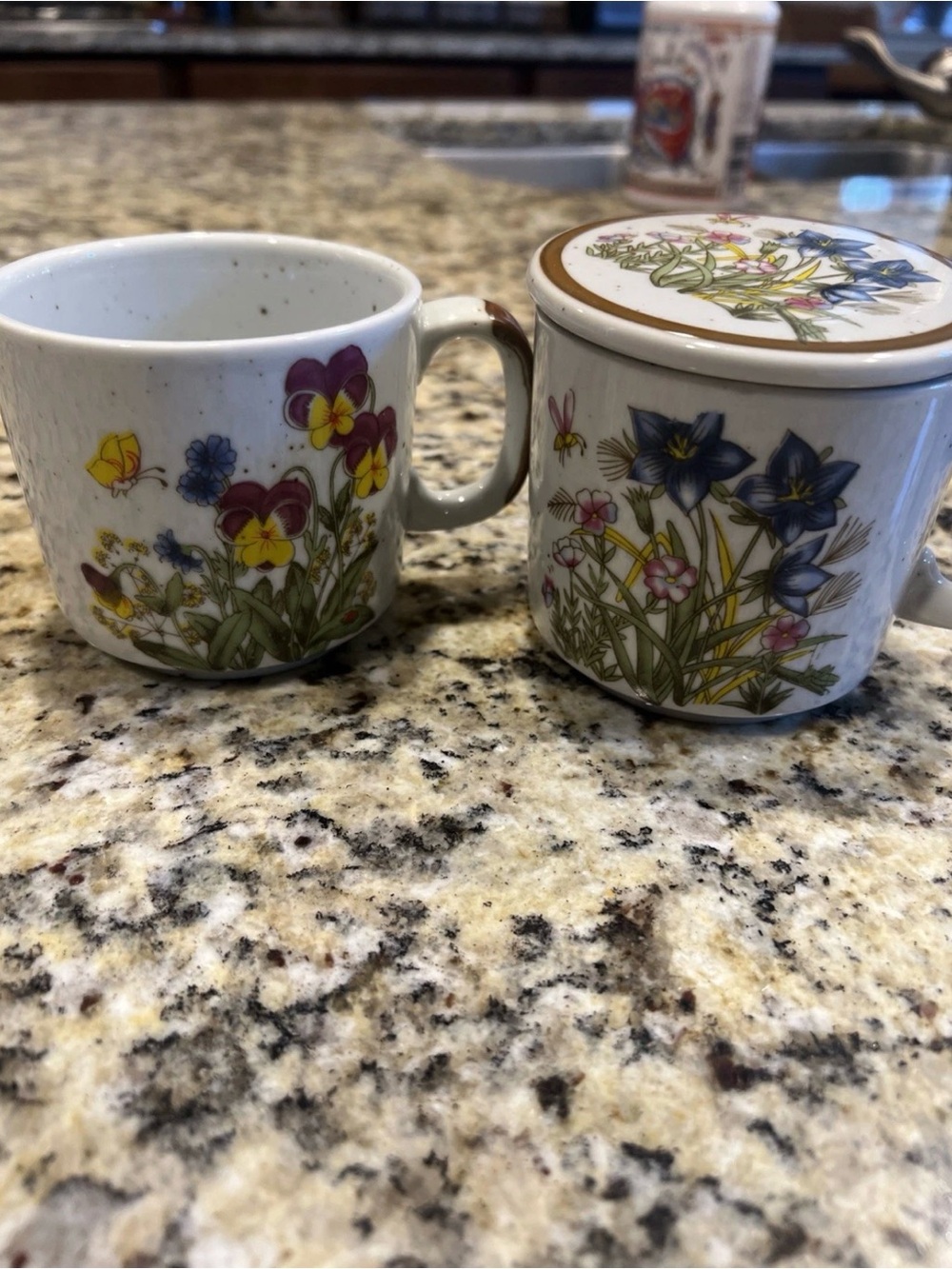 Vintage Botanical Floral Tea Infuser Mug 4Pc Set Steeping Lid Strainer Japan